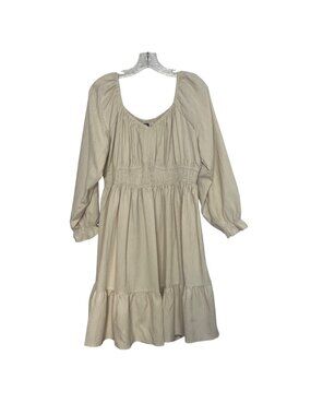 Cicidudu Long Sleeve Tiered Midi Dress 1XL Beige New WOT Cottage Core Boho